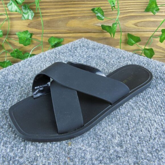 Steve Madden‎ Horizon Women Slide Sandal Shoes Size 5 Medium Black Synthetic - Picture 1 of 9